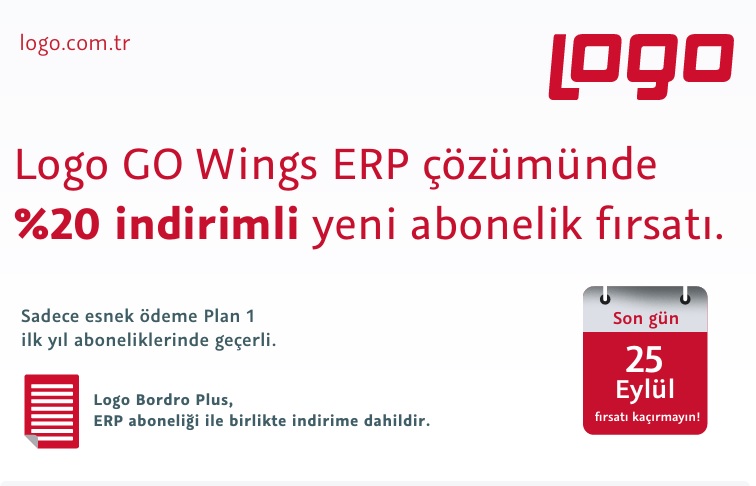 Logo GO Wings ERP çözümünde %20 indirimli yeni abonelik fırsatı.